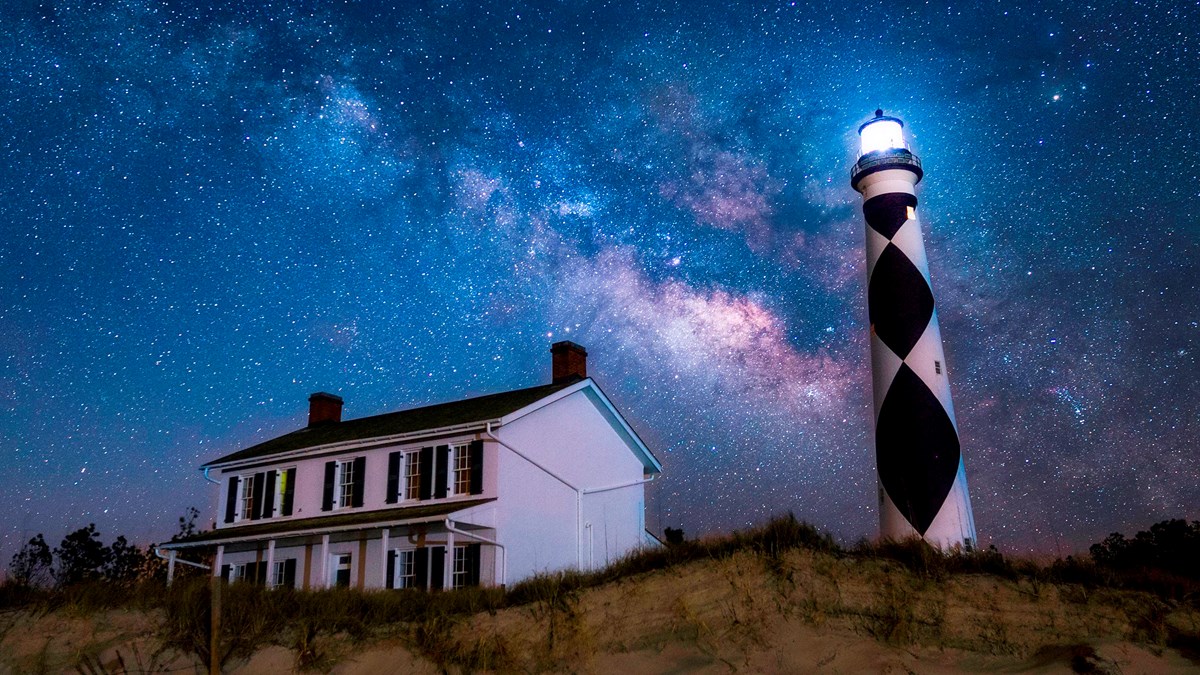 Cape Lookout Lighthouse under the milky way International dark sky park