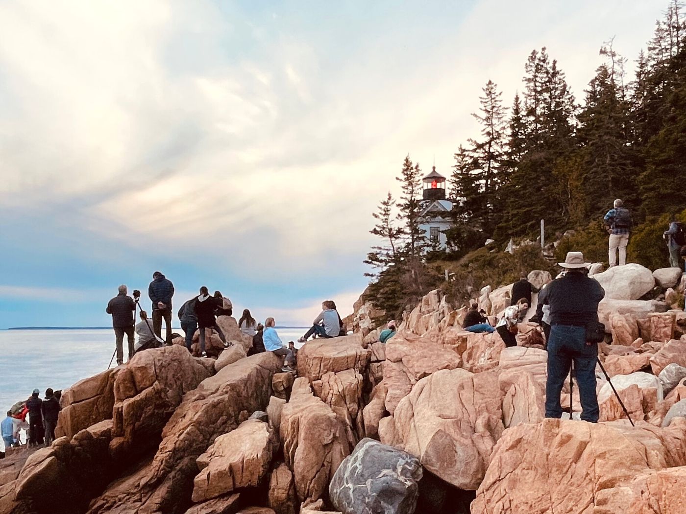 Bass Harbor Head Lighthouse at Sunset with Crowds