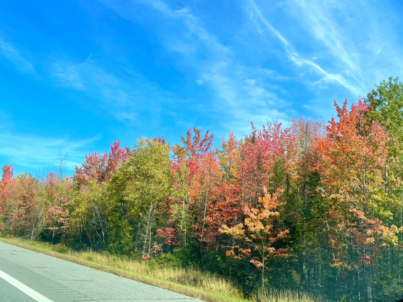 New England Fall Foliage borders a New Hampshire Highway