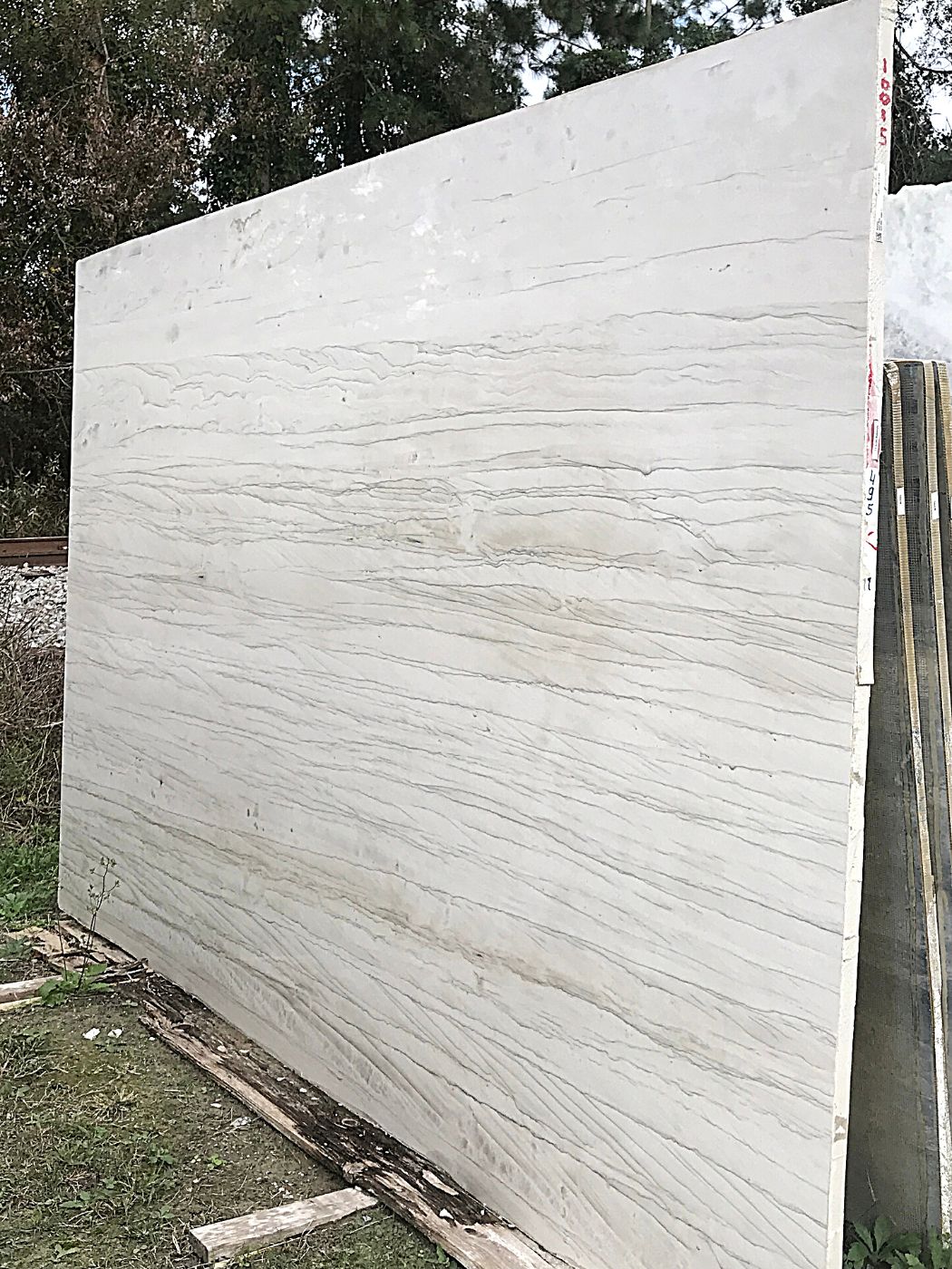 Slab of white mustang quartzite I selected for the island countertop